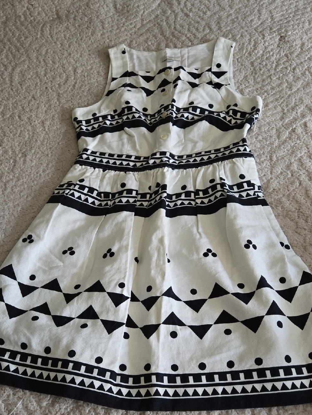 J. Crew Women's Linen Blend Black & White Geometric Print Dress